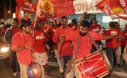 A tassa group entertained PNM supporters during the party's public meeting at Cocoyea on Wednesday night. 