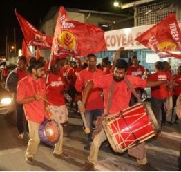 A tassa group entertained PNM supporters during the party's public meeting at Cocoyea on Wednesday night. 