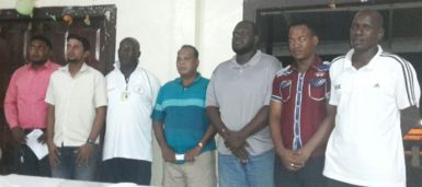 Members of the new GCUSA executive committee, from right : Deon Feassal, Andre Hurry, Mikowanayah Yosef Yisrel, Moses Ramnarine, Mark Scott, Javed Persaud and Ravishwar Latif 