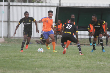 Part of the action between Fruta Conquerors  and Uitvlugt Warriors  in the Fruta Conquerors U19 Academy League at the Tucville Community Ground