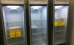 The empty refrigerators. 