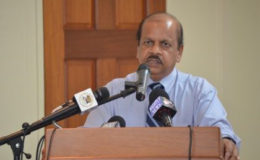 Dr Gobind Ganga at the press conference yesterday (GINA photo)