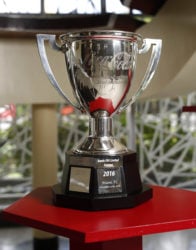 The Coca Cola Excellence Cup on display at Thirst Park.