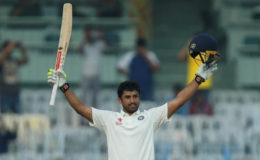 India’s Karun Nair celebrates his triple century. REUTERS/Danish Siddiqui