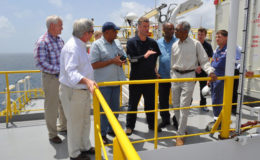 President David Granger (third right) on oil rig with ExxonMobile and other officials