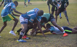 Rugby action in the North versus South match yesterday at the National Park.