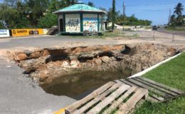 The large sinkhole on the Seawall Road
