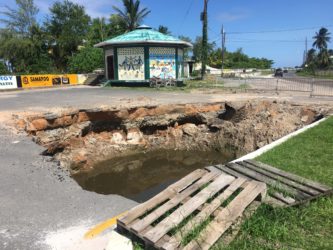 The large sinkhole on the Seawall Road
