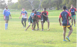 The men’s rugby team going through its paces yesterday at the National Park.