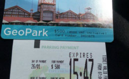 A $500 GeoPark Card sold by parking meter company Smart City Solutions (SCS) which may be used to purchase two and a half hour of parking time. The card is sold for $580 as 16% Value Added Tax is included in the price. The entire price of the card is redeemable at parking meters within the city centre as shown in the attached receipt. 