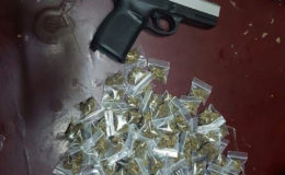 The pistol, rounds and cannabis which  were found.