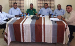 From left, Colin Europe, Competitions Chairman, Anand Kalladeen, Treasurer, Anand Sanasie, Secretary, DruBahadur, President, Fizul Bacchus, Vice President (Administration) and Raj Singh, Marketig Manager. Absent are Virendra Chintamani, Assistant Secretary and Andy Ramnarine Public Relations Officer.
