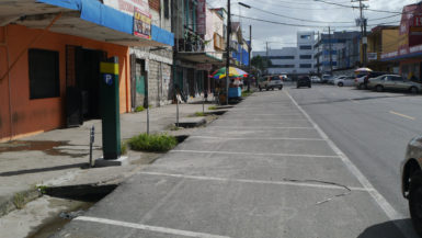 Empty parking spaces along the usually busy Water Street yesterday afternoon.