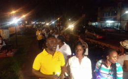 The Guyana Teachers’ Union  last evening held a candle light vigil along Main Street in front of the residences of President David Granger and Prime Minister Moses Nagamootoo.
