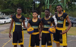 From left, Jamal Gilkes, Jonathan Mangra, Stanton Rose and Timothy Thompson, will represent Guyana at an IBF 3×3 tournament in St Lucia.