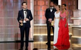 Director Damien Chazelle holds the award for Best Director - Motion Picture for 'La La Land' during the 74th Annual Golden Globe Awards show in Beverly Hills, California, U.S., January 8, 2017. Paul Drinkwater/Courtesy of NBC/Handout via REUTERS