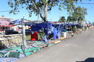 Some of the tents that were destroyed and left unattended along the Merriman Mall. (Photo by Keno George)