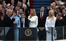 
U.S. President Donald Trump (L) takes the oath of office from U.S. Supreme Court Chief Justice John Roberts (R) with his wife Melania, and children Barron, Donald, Ivanka and Tiffany at his side during inauguration ceremonies at the Capitol in Washington, U.S., January 20, 2017. REUTERS/Carlos Barria
