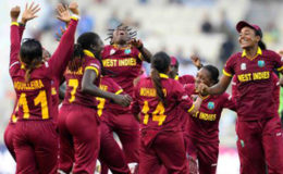 West Indies Women’s players celebrate victory in the ICC Women’s World Twenty20 Tournament last year. (WICB Media photo) 