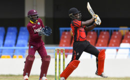 Jason Mohammed pulls during his top score of 84 against West Indies Under-19s yesterday. (Photo courtesy WICB Media)