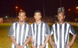 Santos goalscorers, from left, Okeene Fraser, Robby McGloggan and Keith Caines.
