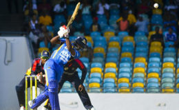 Left-hander Jonathan Carter hits straight during his top score of 79 against CCC Marooners on Saturday. (Photo courtesy WICB Media) 