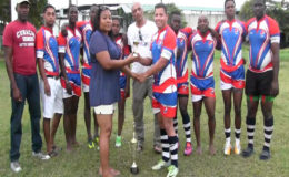 Captain, Ryan Gonsalves, MVP of Sunday’s inaugural Modern Optical 7s tournament receiving the team championship honors.