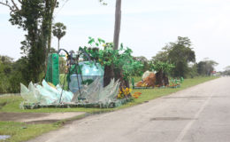 Old habits die hard: Floats from last Thursday’s Mashramani parade left abandoned on Home-stretch Avenue since then. They should have been retrieved by the ministry/agency which commissioned them and the materials removed and recycled. Hopefully this can still be done. (Photo by Keno George)