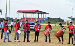 Members of the Dynamic Tassa Group entertaining the crowd yesterday at Leonora (Ministry of the Presidency photo)