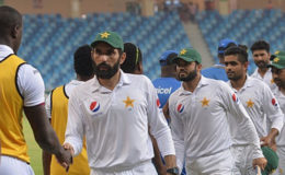 Pakistan captain Misbah-ul-haq (second from left) will lead the side to the Caribbean for the three-Test tour against West Indies. 