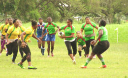 Some of the rugby action involving the female ruggers at the National Park on International Women’s Day.
