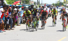 Back to Back! Romello Crawford completed back to back victories after out-sprinting a field of Guyana’s premier riders. (Orlando Charles photo) 