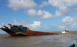 The wreckage of a vessel which sank last week off the Essequibo Coast reportedly laden with rice for Venezuela. 