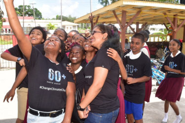 Yasmin Bowman, Communications Specialist at the Office of Climate Change engaging students of the New Amsterdam Multilateral School (MoTP photo)