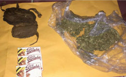 The cannabis and three packets of Big Bambu rolling papers that were allegedly found in the prison officer’s possession. (Taken from Deputy Director of Prisons Gladwin Samuels Facebook page)