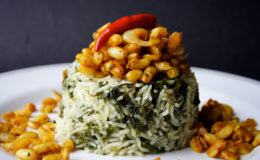 Spinach/Callaloo Rice using Basmati – washed and soaked before cooking
(Photo by Cynthia)