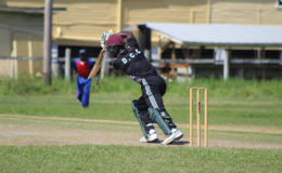 Sherfane Rutherford during his belligerent innings of 91 from 46 deliveries for DCC, yesterday.