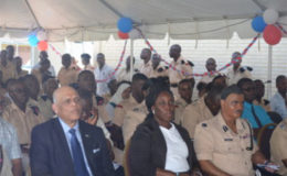 From left to right are: Zara Group of Companies Executive, Jay Subraj; Permanent Secretary of the Ministry of Public Security, Danielle McCalmon and Acting Police Commissioner , David Ramnarine. (GINA photo)