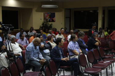 A section of the audience at last evening’s symposium on the constitutional reform process at the University of Guyana’s Turkeyen Campus. The turnout at the event was poor, despite its wide publicity.   (Photo by Keno George) 