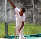 The nagging Mark Rankin of Essequibo grabbed his maiden five-wicket haul, 5-23, whilst wrecking Demerara’s middle order (Photo by Royston Alkins)