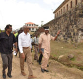 Flashback: President David Granger (third from left) and Minister of Public Security, Khemraj Ramjattan (second from left) being led on a tour of the Mazaruni Penal Settlement by Officer in Charge, Alexander Hopkinson on March 6, 2016