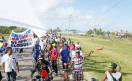 Sugar workers and others marching yesterday (Photo courtesy of GAWU)