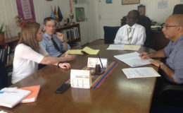 In picture (from left) are Gillian Battino, Berndt Schmit, Dr William Adu-Krow of PAHO/WHO and Dr Paul Edwards, Director Health Systems and Services also of PAHO/WHO. 