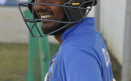 Uncapped left-hander Vishal Singh smiles during a training session on Wednesday, ahead of tomorrow’s start of the opening Test against Pakistan. (Photo courtesy WICB Media)