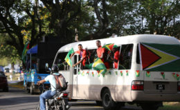Guyana’s CARIFTA Games athletes were still high in spirits as they left a State House meeting with President David Granger yesterday. They were scheduled to attend the National Sports Awards, hosted by the National Sports Commission, at the Pegasus Hotel last evening. Today, the Lindeners will be escorted home, where they, along with their colleagues who will also accompany them, will be welcomed by the Mayor, the Regional Council and other well-wishers. From left: Anfernee Headecker, Samuel Lynch and Matthew McKenzie.