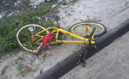 Raymond Isaacs’ bicycle at the scene yesterday 