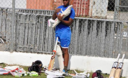 PREPARING FOR BATTLE: Young uncapped opener Shimron Hetmyer readies himself for a net session in the build-up to the opening Test. (Photo courtesy WICB Media) 