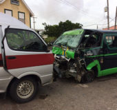 The buses that were involved in the head-on collision at Le Ressouvenir, East Coast Demerara. 