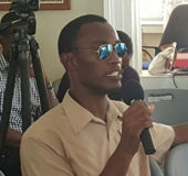 Leroy Phillips, a visually impaired media practitioner, making a point 