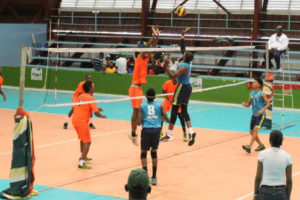 Action in the DVA A-Division volleyball league, Achievers Vs Demerara U19s (Photo Royston Alkins) 